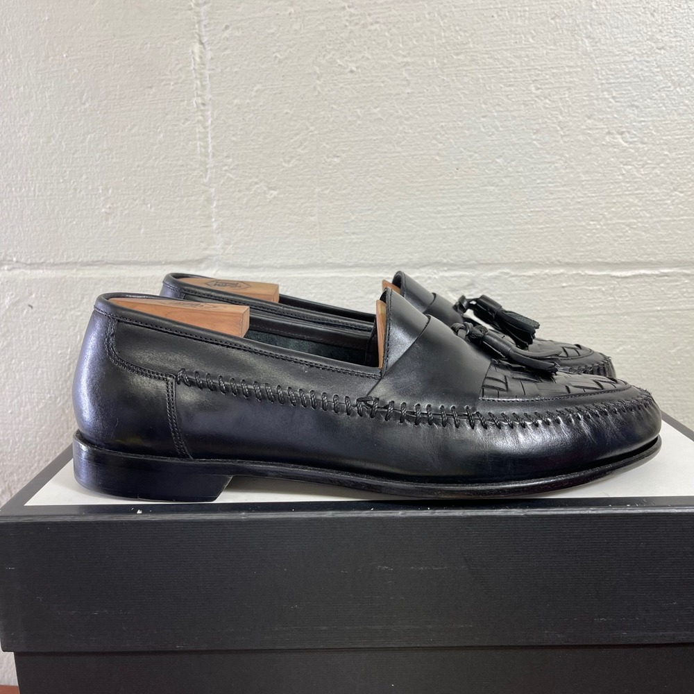 Bass Bryan 26N8 Black Leather Woven Tassel Loafers Dress Shoes Men's US 11 M